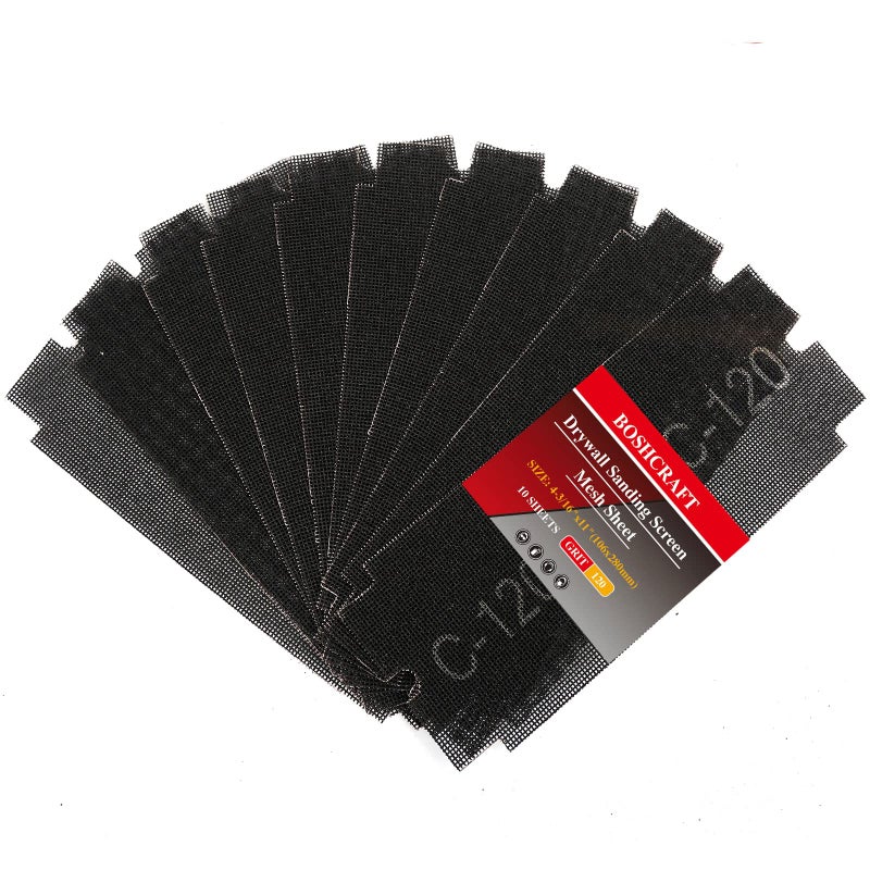 BOSHCRAFT 120 Grit Sanding Screen Mesh Sheet, 10 Pcs Drywall Sandpaper Assortment Wet or Dry Sandpaper for Wood Metal Automative Hand Sander Pole Sander 4-3/16"" x 11"" - Image 1